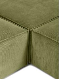 Divano angolare componibile XL in velluto a coste Lennon, Rivestimento: velluto a coste (92% poli, Struttura: legno di pino massiccio, , Piedini: plastica, Velluto a coste verde, Larg. 329 x Alt. 68 cm, chaise-longue a destra
