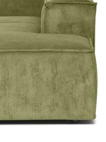 Canapé d'angle XL modulable velours côtelé Lennon, Velours côtelé vert, larg. 329 x haut. 68 cm, méridienne à droite