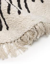 Alfombra redonda artesanal de algodón con flecos Fini, estilo boho, 100% algodón, Beige, negro, Ø 150 cm (Tamaño M)