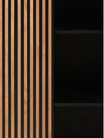Credenza alta con anta scorrevole e frontale scanalato Linea, Piedini: metallo verniciato, Nero, legno di quercia, Larg. 98 x Alt. 135 cm