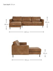 Canapé d'angle cuir recyclé Hunter, Cuir brun, larg. 264 x prof. 154 cm, méridienne à gauche