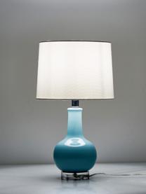 Keramische tafellamp Brittany in blauw, Lampenkap: textiel, Lampvoet: keramiek, Voetstuk: kristalglas, Wit, turquoise, Ø 28 x H 48 cm