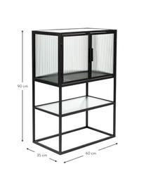 Highboard Boli mit Rillenglas, Gestell: Metall, pulverbeschichtet, Front: Sicherheitsglas, Schwarz, Semi-Transparent, B 60 x H 90 cm