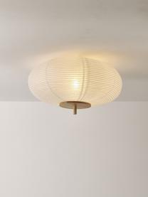 Design plafondlamp Misaki uit rijstpapier, Lampenkap: rijstpapier, Decoratie: hout, Baldakijn: gepoedercoat metaal, Wit, helder hout, Ø 52  x H 30 cm