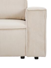 Divano letto angolare 4 posti in velluto a coste con contenitore Nihad, Rivestimento: corda di poliestere, Sottostruttura: legno, molle Nosag, Piedini: plastica, Tessuto beige, nero, Larg. 282 x Prof. 153 cm