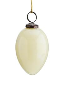 Handgefertigte Deko-Anhänger Ostereier aus Glas, 3 Stück, Cremeweiß, Schwarz, Goldfarben, Ø 5 x H 7 cm