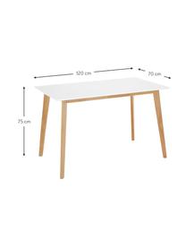Biurko w stylu scandi Vojens, Blat: płyta pilśniowa średniej , Nogi: drewno kauczukowe, Drewno naturalne, biały, S 120 x G 70 cm