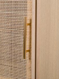 Credenza alta e stretta in legno Cayetana, Maniglie: metallo, Piedini: legno di bambù verniciato, Legno marrone, dorato, Larg. 37 x Alt. 140 cm