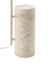 Große Bogenlampe Cora mit Travertin-Fuß, Lampenschirm: Glas, Gestell: Stahl, beschichtet, Lampenfuß: Travertin, Champagnerfarben, Beige, H 167 cm