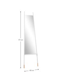 Eckiger Anlehnspiegel Dresser mit Ablagefläche, Rahmen: Metall, Füße: Holz, Spiegelfläche: Spiegelglas, Weiß, Beige, B 48 x H 171cm