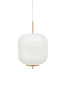 Design hanglamp Misaki uit rijstpapier, Lampenkap: rijstpapier, Decoratie: hout, Baldakijn: gepoedercoat metaal, Wit, Ø 35 x H 63 cm