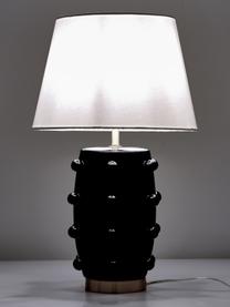 Große Keramik-Tischlampe Leandra, Lampenfuß: Keramik, Lampenschirm: Textil, Sockel: Metall, vermessingt, Schwarz, Messingfarben, Weiß, Ø 36 x H 57 cm