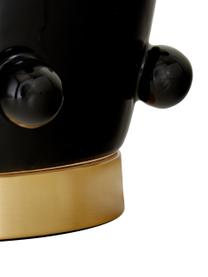 Lampada da tavolo in ceramica Leandra, Base della lampada: ceramica, Paralume: tessuto, Base della lampada: nero, ottone Paralume: bianco Cavo: trasparente, Ø 36 x Alt. 57 cm