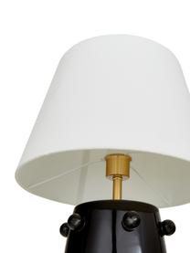Grande lampe à poser en céramique Leandra, Pied de lampe : noir, laiton Abat-jour : blanc Câble : transparent