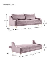 Divano letto 3 posti in velluto lavanda con contenitore Lea, Rivestimento: velluto di poliestere Il , Piedini: metallo verniciato a polv, Velluto color lavanda, ottonato, Larg. 215 x Alt. 94 cm