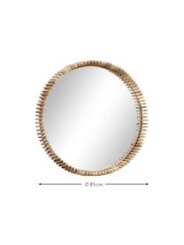 Specchio rotondo da parete con cornice in legno Polke, Cornice: legno di teak, Superficie dello specchio: lastra di vetro, Marrone chiaro, Ø 85 x Prof. 13 cm