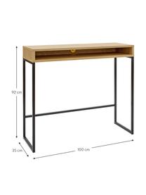 Úzký psací stůl Frame, Dubové dřevo, černá, Š 100 cm, H 35 cm