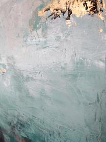 Ręcznie malowany obraz na płótnie w drewnianej ramie Gradient Grace, Stelaż: drewno sosnowe, Czarny, odcienie niebieskiego, kremowobiały, odcienie złotego, S 92 x W 120 cm