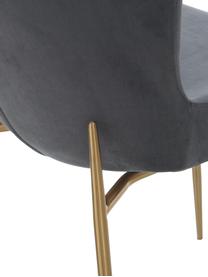 Fluwelen stoel Tess in donkergrijs, Bekleding: fluweel (polyester), Poten: gepoedercoat metaal, Fluweel donkergrijs, goudkleurig, B 49 x D 64 cm