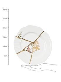 Dizajnový porcelánový raňajkový tanier Kintsugi, Biela s kvetinovým motívom a japonským drakom, Ø 21 cm