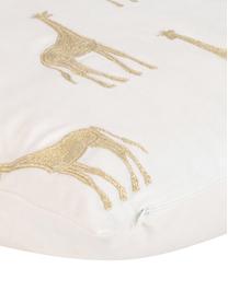 Geborduurde fluwelen kussenhoes Giro, 100% polyester fluweel, Crèmewit, goudkleurig, B 40 x L 40 cm