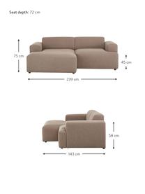 Canapé d'angle 3 places Melva, Tissu taupe, larg. 239 x prof. 143 cm, méridienne à gauche
