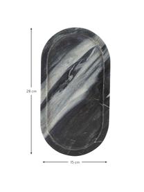 Decoratief dienblad Oval van marmer in zwartgrijs, Marmer, Zwart, grijs, 15 x 28 cm