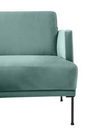 Petit canapé d'angle velours vert clair avec pieds en métal Fluente, Velours vert clair, larg. 198 x prof. 152 cm, méridienne à gauche