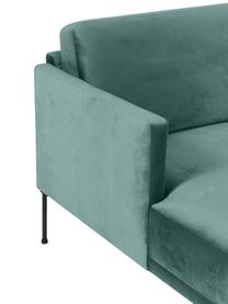 Petit canapé d'angle velours et pieds en métal Fluente, Velours vert clair, larg. 198 x prof. 152 cm, méridienne à gauche