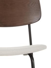 Sedia in legno con seduta imbottita Nadja 2 pz, Rivestimento: poliestere Con 100.000 ci, Gambe: metallo verniciato a polv, Tessuto bianco latteo, legno scuro, Larg. 51 x Prof. 52 cm