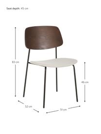 Sedia in legno con seduta imbottita Nadja 2 pz, Rivestimento: poliestere Con 100.000 ci, Gambe: metallo verniciato a polv, Tessuto bianco latteo, legno scuro, Larg. 51 x Prof. 52 cm