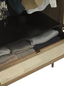 Kleiner Kleiderschrank Aries mit Wiener Geflecht, 2-türig, Gestell: Spanplatte mit Eichenholz, Beine: Massives Eichenholz, Wiener Geflecht: Zuckerrohr, Holz, dunkel lackiert, B 100 x H 194 cm