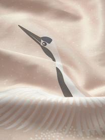 Federa in raso di cotone con motivo cicogna Yuma, Rosa, Larg. 50 x Lung. 80 cm