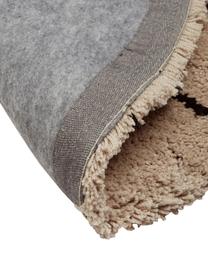 Rond hoogpolig vloerkleed Davin in taupe, handgetuft, Bovenzijde: 100% polyester microvezel, Onderzijde: gerecycled polyester, Taupe, Ø 200 cm (maat L)