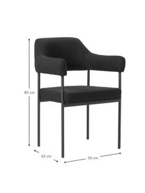 Chaise à accoudoirs rembourrée Zoe, Tissu noir, larg. 56 x prof. 62 cm