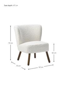 Teddy fauteuil Robine in wit, Bekleding: teddy (polyester), Poten: berkenhout, gelakt, Teddy wit, berkenhoutkleurig, gelakt, B 63 x D 73 cm