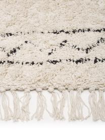 Tapis en coton bohème à franges, tufté main Fionn, 100 % coton, Beige, noir, larg. 160 x long. 230 cm