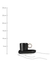 Porseleinen espressokopjes met schoteltjes Niki, 2 stuks, Porselein, Zwart, beige, Ø 6 x H 6 cm, 80 ml