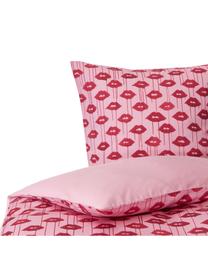 Pościel z satyny bawełnianej Kacy, Blady różowy, czerwony, 135 x 200 cm + 1 poduszka 80 x 80 cm