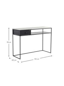 Schreibtisch Muce mit Marmor-Tischplatte, Tischplatte: Marmor, Gestell: Metall, beschichtet, Ablage: Glas, Schwarz, Marmor, B 110 x T 40 cm