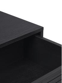 Houten nachtkastje Johanna met lades in zwart, Frame: MDF met gelakt eikenfinee, Zwart, B 45 cm x H 56 cm
