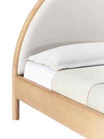 Houten bed Sean met gestoffeerde hoofdeinde, Frame: massief essenhout, FSC-ge, Poten: massief essenhout, FSC-ge, Geweven stof beige, licht essenhout, B 140 x L 200 cm