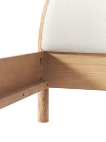 Łóżko z drewna z tapicerowanym zagłówkiem Sean, Stelaż: lite drewno jesionowe z c, Nogi: lite drewno jesionowe z c, Beżowa tkanina, jasne drewno jesionowe, S 140 x D 200 cm