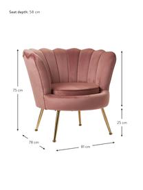 Poltroncina da cocktail in tessuto bouclé Oyster, Rivestimento: velluto (poliestere) 20.0, Struttura: multistrato di eucalipto, Gambe: metallo zincato, Velluto rosa cipria, Larg. 81 x Alt. 75 cm