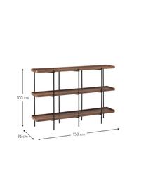 Libreria in legno con struttura in metallo Renee, Mensole: pannello di fibra a media, Struttura: metallo verniciato a polv, Legno di noce, Larg. 150 x Alt. 100 cm