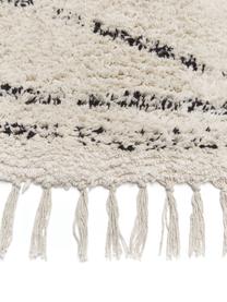 Handgetufteter Baumwollläufer Asisa mit Zickzack-Muster und Fransen, Flor: 100 % Baumwolle, Beige, Schwarz, B 80 x L 200 cm