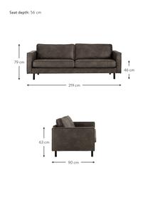 Divano 3 posti in pelle riciclata Hunter, Rivestimento: pelle riciclata (70% pell, Struttura: legno di pino massiccio c, Piedini: metallo verniciato a polv, Pelle grigio marrone, Larg. 219 x Prof. 90 cm
