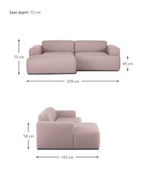 Sofá rinconera Melva (3 plazas), Tapizado: 100% poliéster Alta resis, Estructura: madera de pino maciza, ce, Patas: plástico, Tejido rosa, An 239 x F 143 cm, chaise longue izquierda