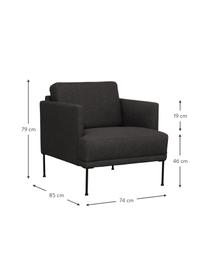 Fauteuil avec pieds en métal Fluente, Tissu gris foncé, larg. 74 x prof. 85 cm