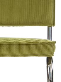 Chaise cantilever en velours côtelé Kink, Velours côtelé vert, couleur chrome, larg. 48 x prof. 48 cm